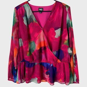 INC International Concepts Pleated-Sleeve Suplice-Neck Blouse Women's 1X New